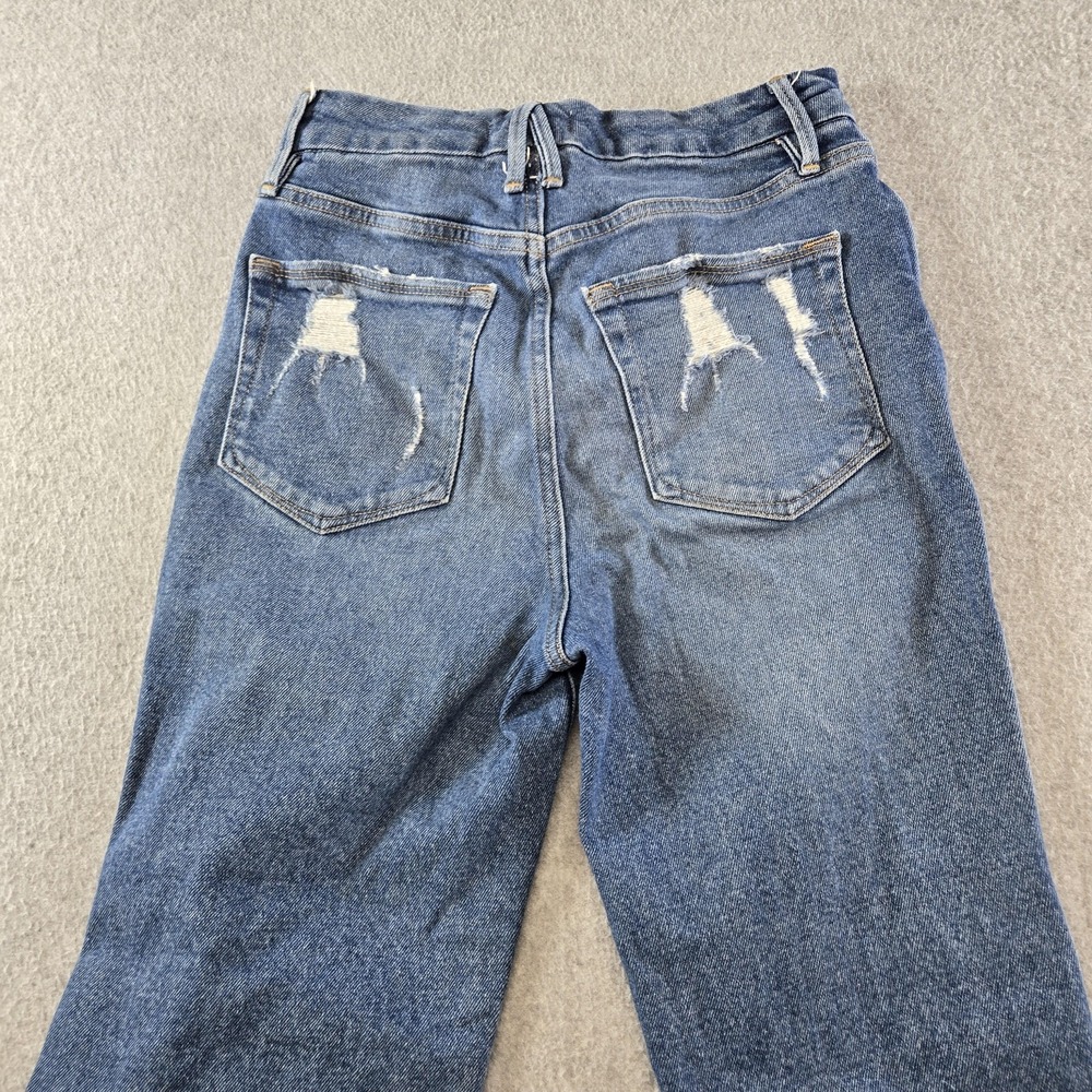 Good American‎ Jeans Womens 0 Blue Straight High Rise Distressed 28 Inseam Denim - Picture 11 of 13